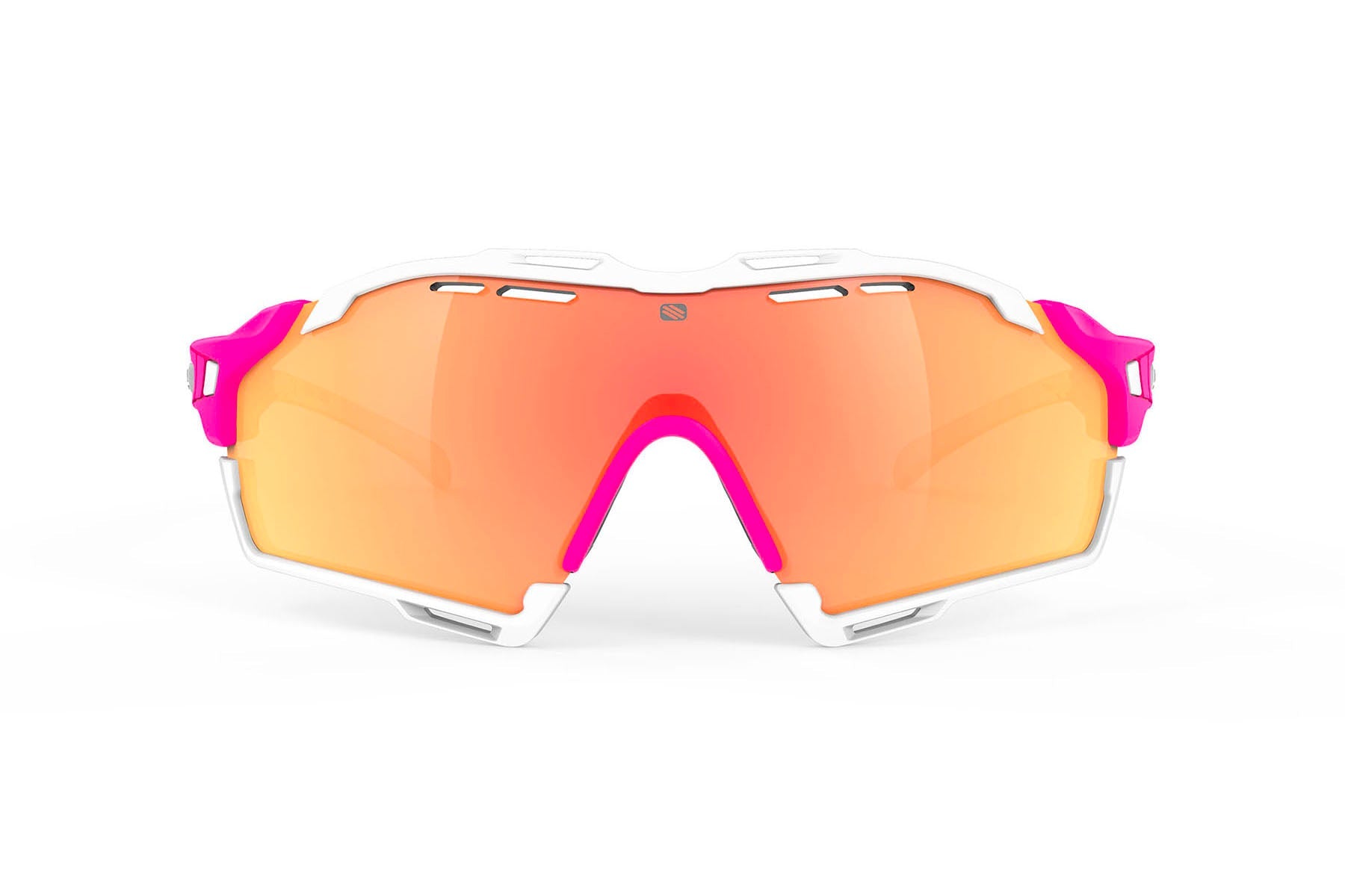 Rudy Project Cutline running and cycling sport and sport prescription sunglasses#color_cutline-pink-fluo-matte-frame-with-multilaser-orange-lenses-white-bumpers