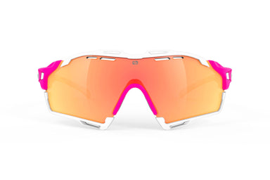 Rudy Project Cutline running and cycling sport and sport prescription sunglasses#color_cutline-pink-fluo-matte-frame-with-multilaser-orange-lenses-white-bumpers