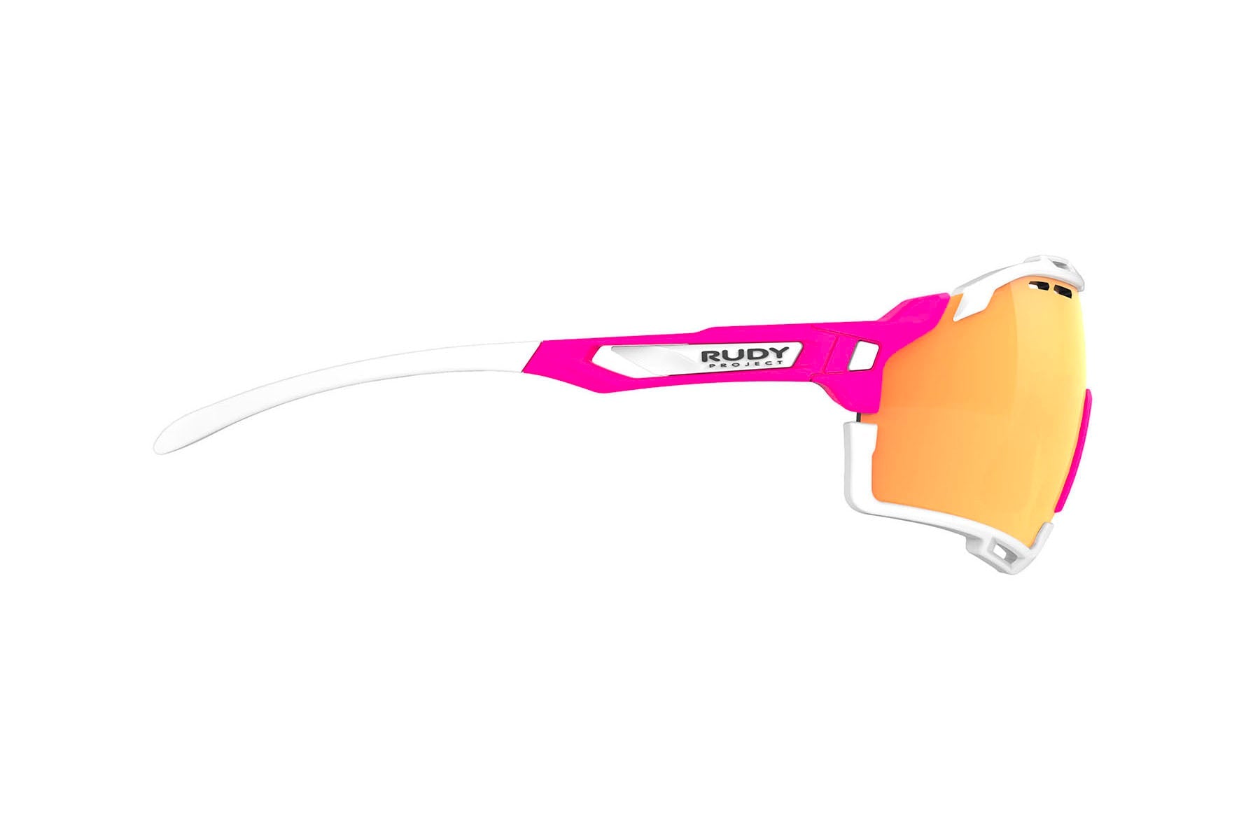 Rudy Project Cutline running and cycling sport and sport prescription sunglasses#color_cutline-pink-fluo-matte-frame-with-multilaser-orange-lenses-white-bumpers