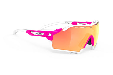 Rudy Project Cutline running and cycling sport and sport prescription sunglasses#color_cutline-pink-fluo-matte-frame-with-multilaser-orange-lenses-white-bumpers
