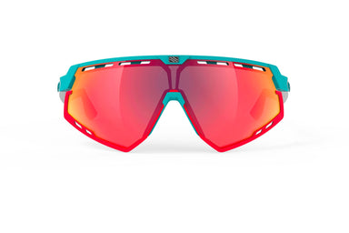 Rudy Project Defender running and cycling sport and sport prescription sunglasses#color_defender-emerald-white-matte-with-multilaser-red-lenses-red-fluo-bumpers