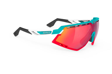 Rudy Project Defender running and cycling sport and sport prescription sunglasses#color_defender-emerald-white-matte-with-multilaser-red-lenses-red-fluo-bumpers