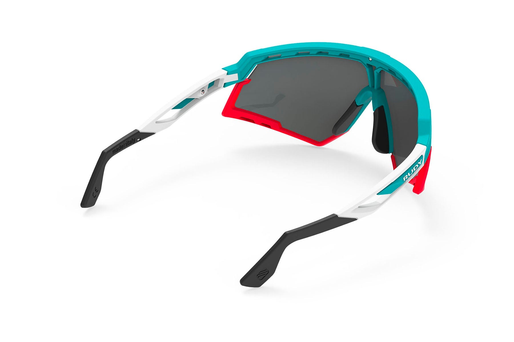 Rudy Project Defender running and cycling sport and sport prescription sunglasses#color_defender-emerald-white-matte-with-multilaser-red-lenses-red-fluo-bumpers