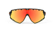 Rudy Project running and cycling sport sunglasses#color_defender-matte-black-frame-and-multilaser-orange-lenses-olive-orange-stripes-bumpers
