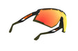 Rudy Project running and cycling sport sunglasses#color_defender-matte-black-frame-and-multilaser-orange-lenses-olive-orange-stripes-bumpers