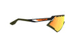 Rudy Project running and cycling sport sunglasses#color_defender-matte-black-frame-and-multilaser-orange-lenses-olive-orange-stripes-bumpers