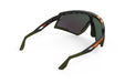 Rudy Project running and cycling sport sunglasses#color_defender-matte-black-frame-and-multilaser-orange-lenses-olive-orange-stripes-bumpers