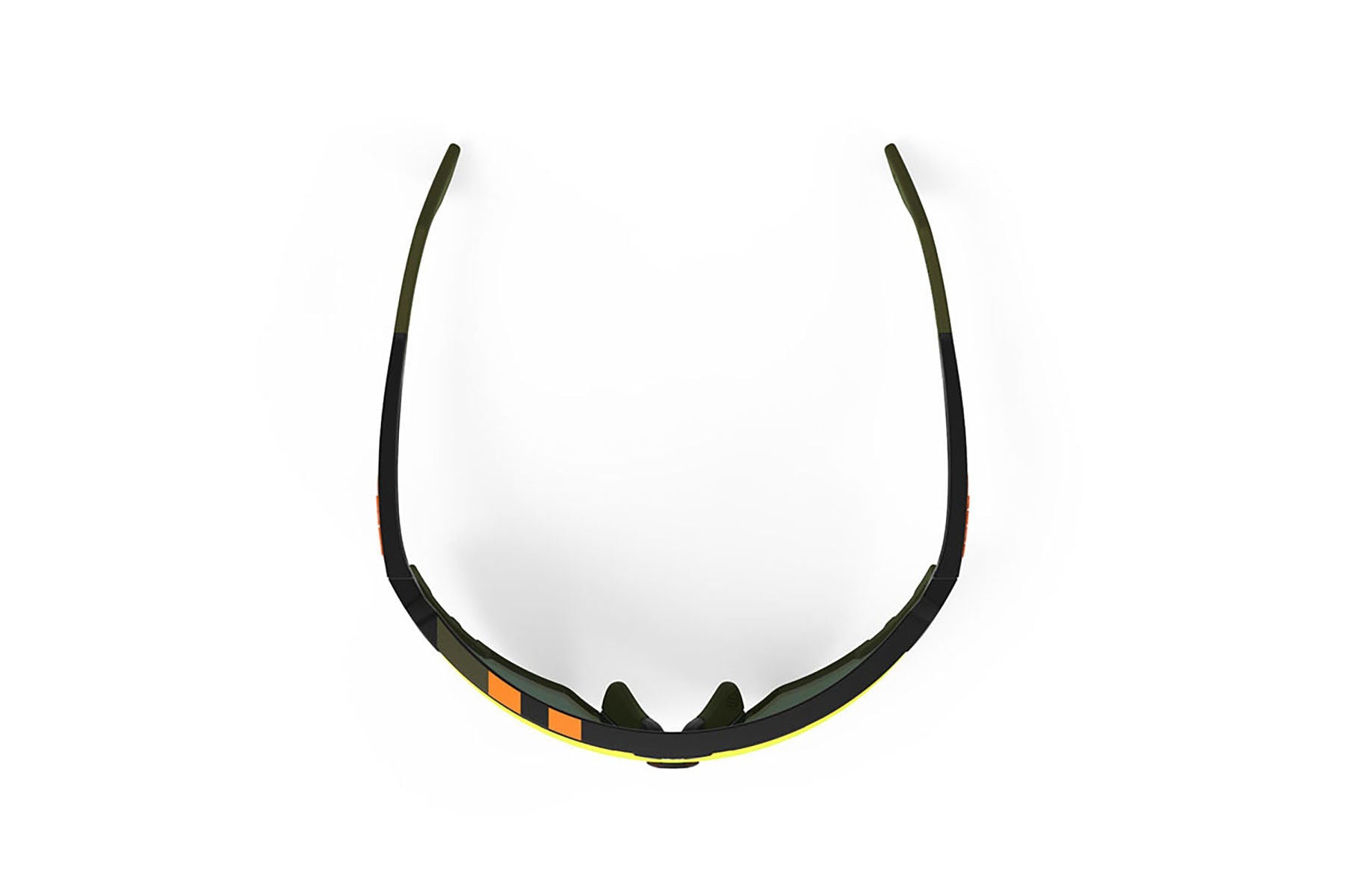 Rudy Project running and cycling sport sunglasses#color_defender-matte-black-frame-and-multilaser-orange-lenses-olive-orange-stripes-bumpers