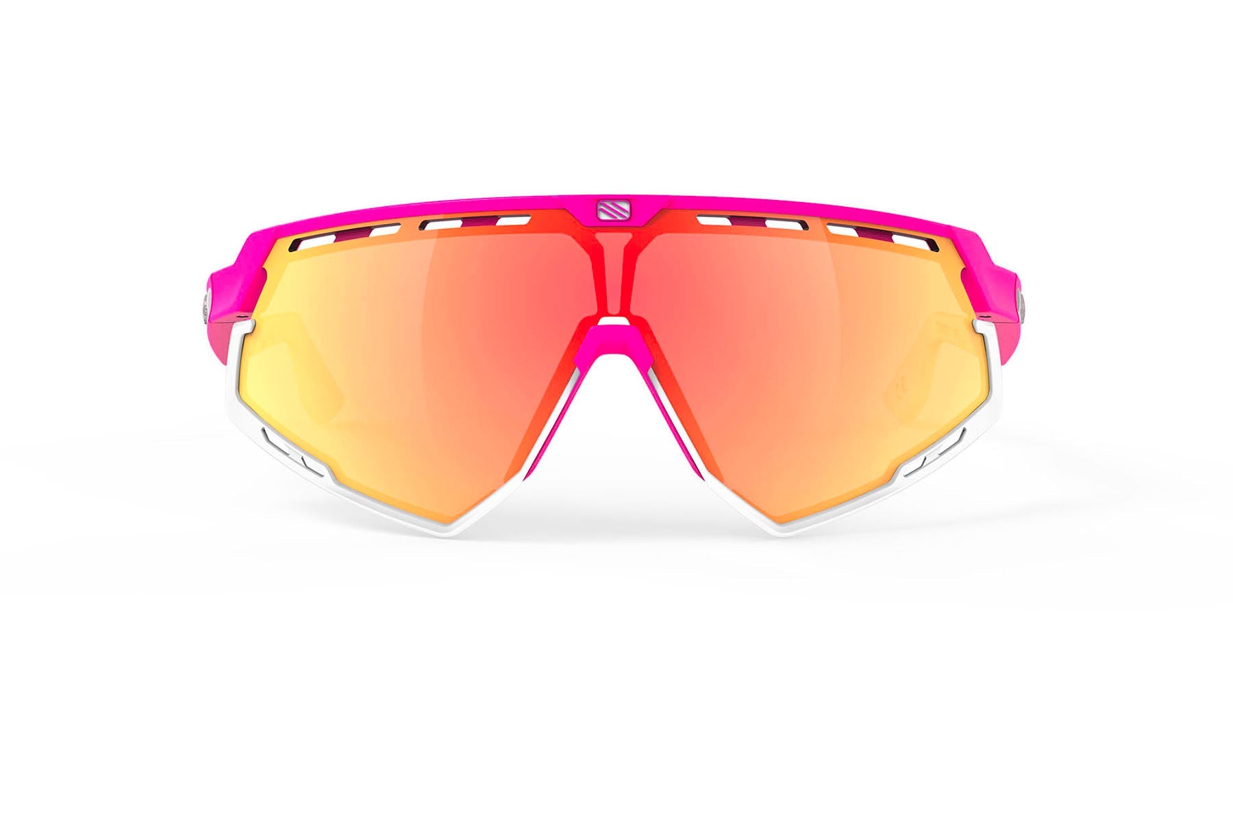 Rudy Project Defender running and cycling sport and sport prescription sunglasses#color_defender-pink-fluo-matte-frame-with-multilaser-orange-lenses-white-bumpers