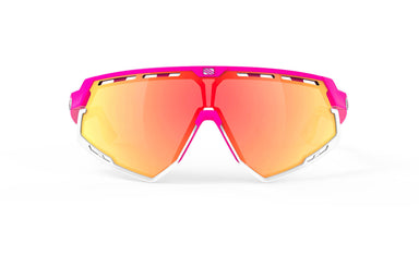 Rudy Project Defender running and cycling sport and sport prescription sunglasses#color_defender-pink-fluo-matte-frame-with-multilaser-orange-lenses-white-bumpers