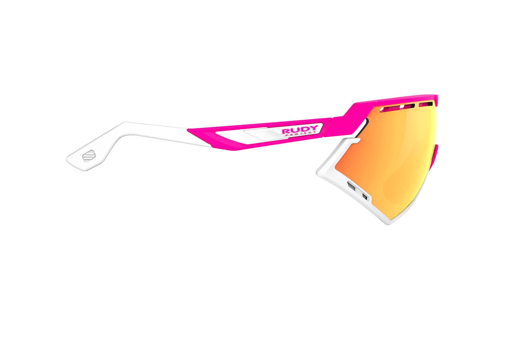 Rudy Project Defender running and cycling sport and sport prescription sunglasses#color_defender-pink-fluo-matte-frame-with-multilaser-orange-lenses-white-bumpers