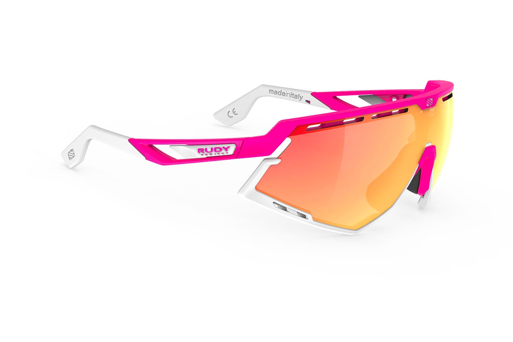 Rudy Project Defender running and cycling sport and sport prescription sunglasses#color_defender-pink-fluo-matte-frame-with-multilaser-orange-lenses-white-bumpers