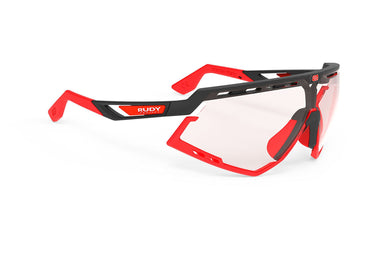 Rudy Project running and cycling sport sunglasses#color_defender-matte-black-frame-and-impactx-photochromic-2-red-lenses-red-bumpers