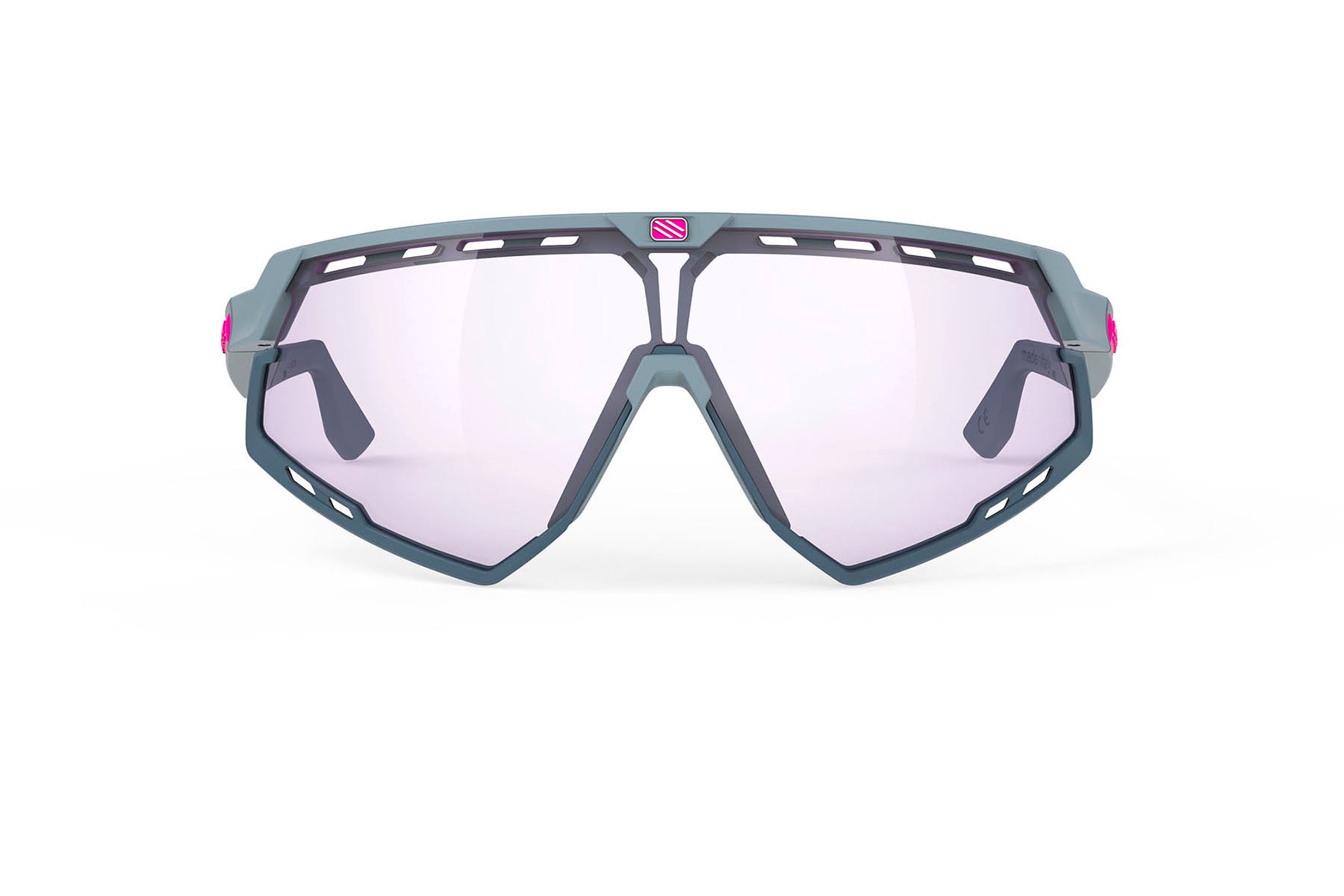 Rudy Project running and cycling sport sunglasses#color_defender-glacier-matte-frame-and-impactx-photochromic-2-laser-purple-lenses-blue-bumpers