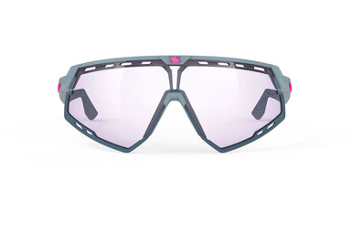 Rudy Project running and cycling sport sunglasses#color_defender-glacier-matte-frame-and-impactx-photochromic-2-laser-purple-lenses-blue-bumpers