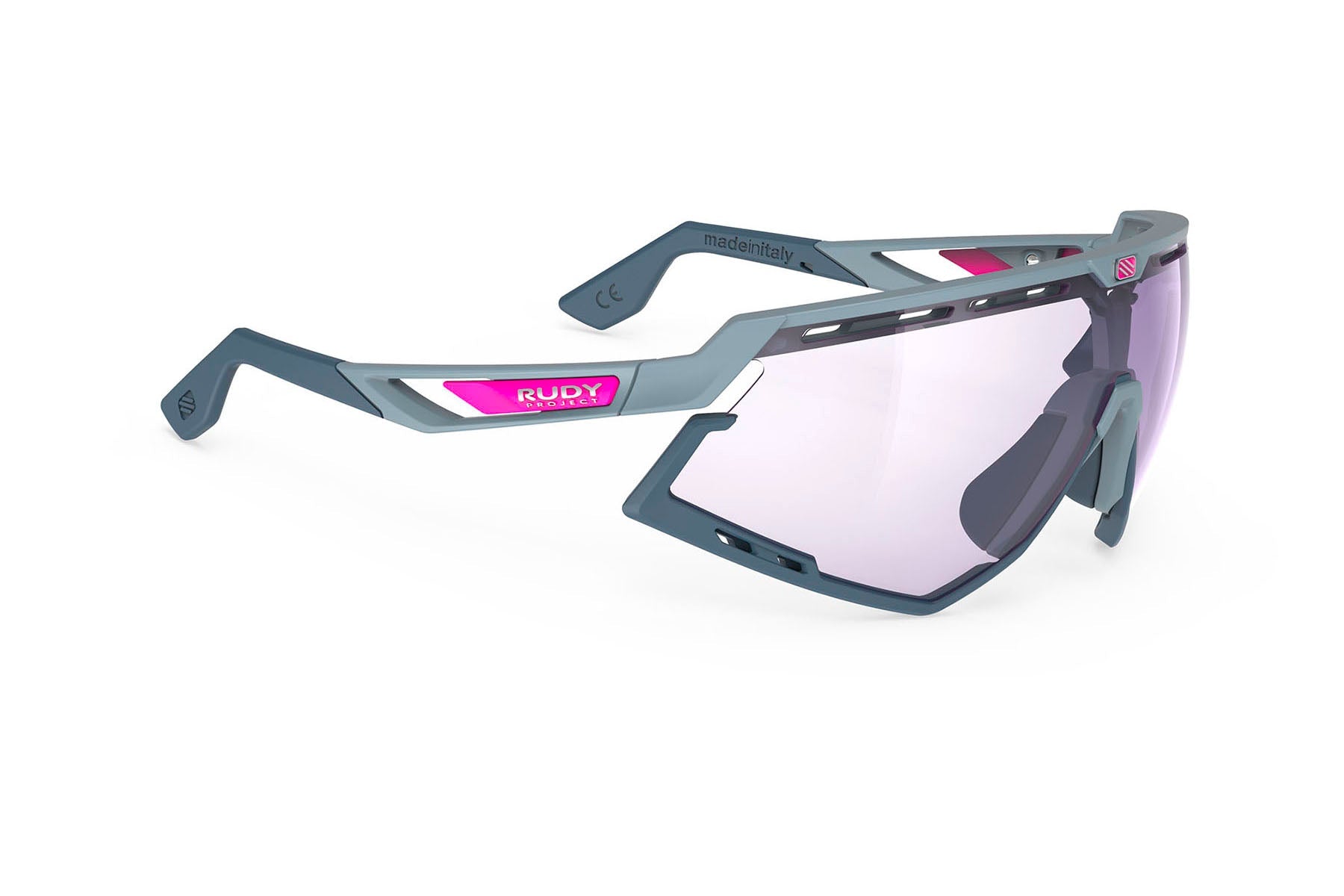 Rudy Project running and cycling sport sunglasses#color_defender-glacier-matte-frame-and-impactx-photochromic-2-laser-purple-lenses-blue-bumpers