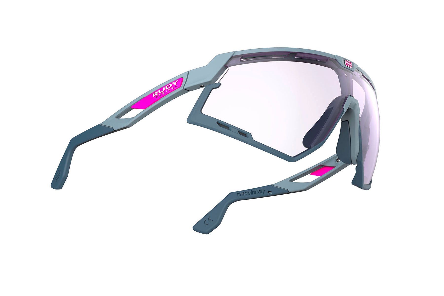 Rudy Project running and cycling sport sunglasses#color_defender-glacier-matte-frame-and-impactx-photochromic-2-laser-purple-lenses-blue-bumpers