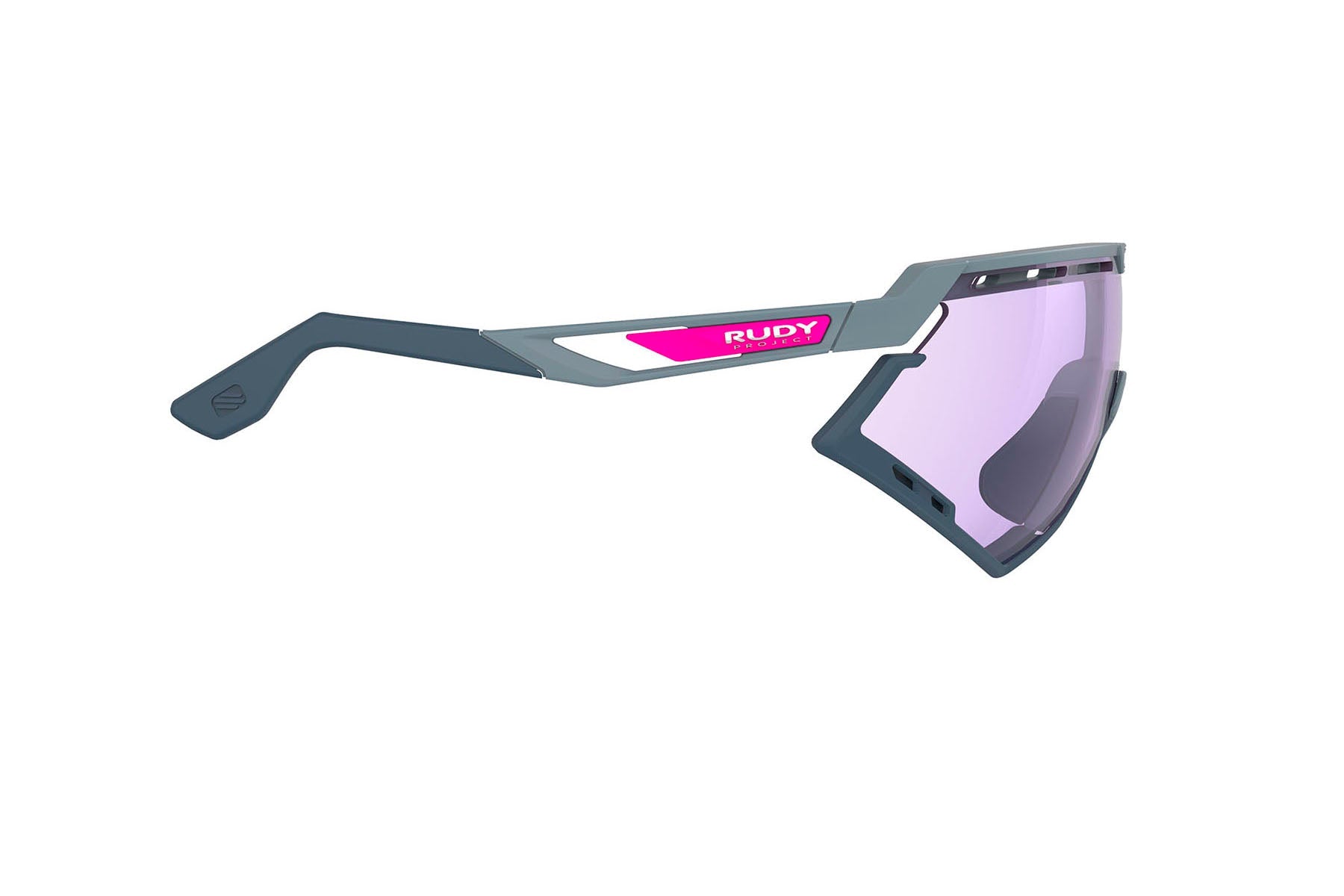 Rudy Project running and cycling sport sunglasses#color_defender-glacier-matte-frame-and-impactx-photochromic-2-laser-purple-lenses-blue-bumpers