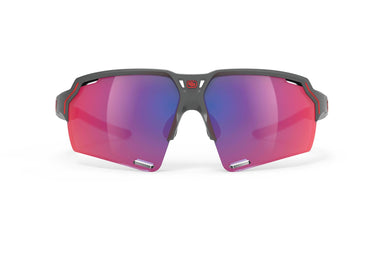 Rudy Project running and cycling sport prescription sunglasses#color_deltabeat-charcoal-matte-frame-with-multilaser-red-lenses