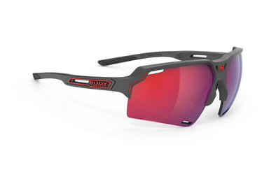 Rudy Project running and cycling sport prescription sunglasses#color_deltabeat-charcoal-matte-frame-with-multilaser-red-lenses