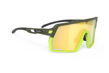 Rudy Project Kelion running, cycling, gravel and mountain biking sport shield prescription sunglasses#color_kelion-olive-matte-frame-with-multilaser-yellow-lenses