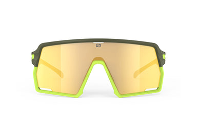 Rudy Project Kelion running, cycling, gravel and mountain biking sport shield prescription sunglasses#color_kelion-olive-matte-frame-with-multilaser-yellow-lenses