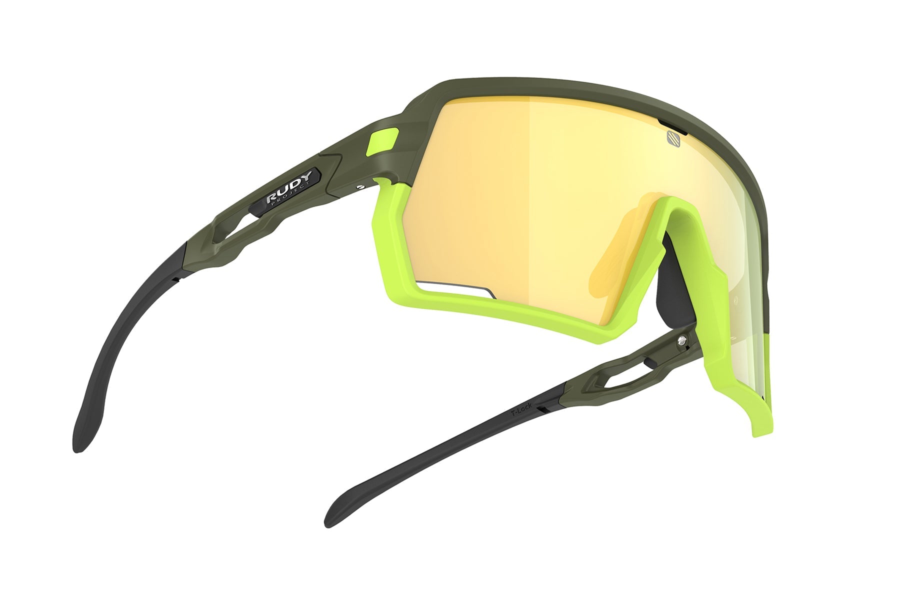 Rudy Project Kelion running, cycling, gravel and mountain biking sport shield prescription sunglasses#color_kelion-olive-matte-frame-with-multilaser-yellow-lenses