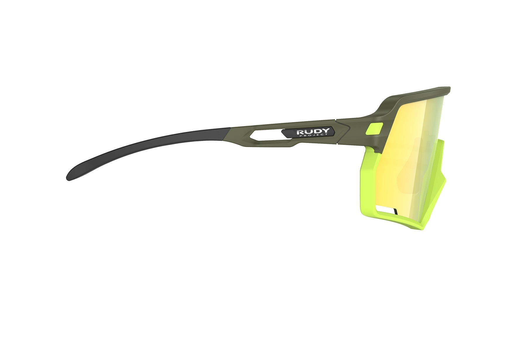 Rudy Project Kelion running, cycling, gravel and mountain biking sport shield prescription sunglasses#color_kelion-olive-matte-frame-with-multilaser-yellow-lenses