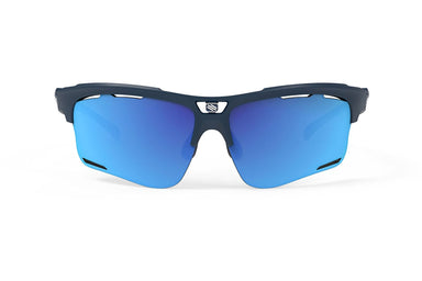 Rudy Project running and cycling sport prescription sunglasses#color_keyblade-navy-blue-matte-frame-and-polar-3fx-hdr-multilaser-blue-lenses
