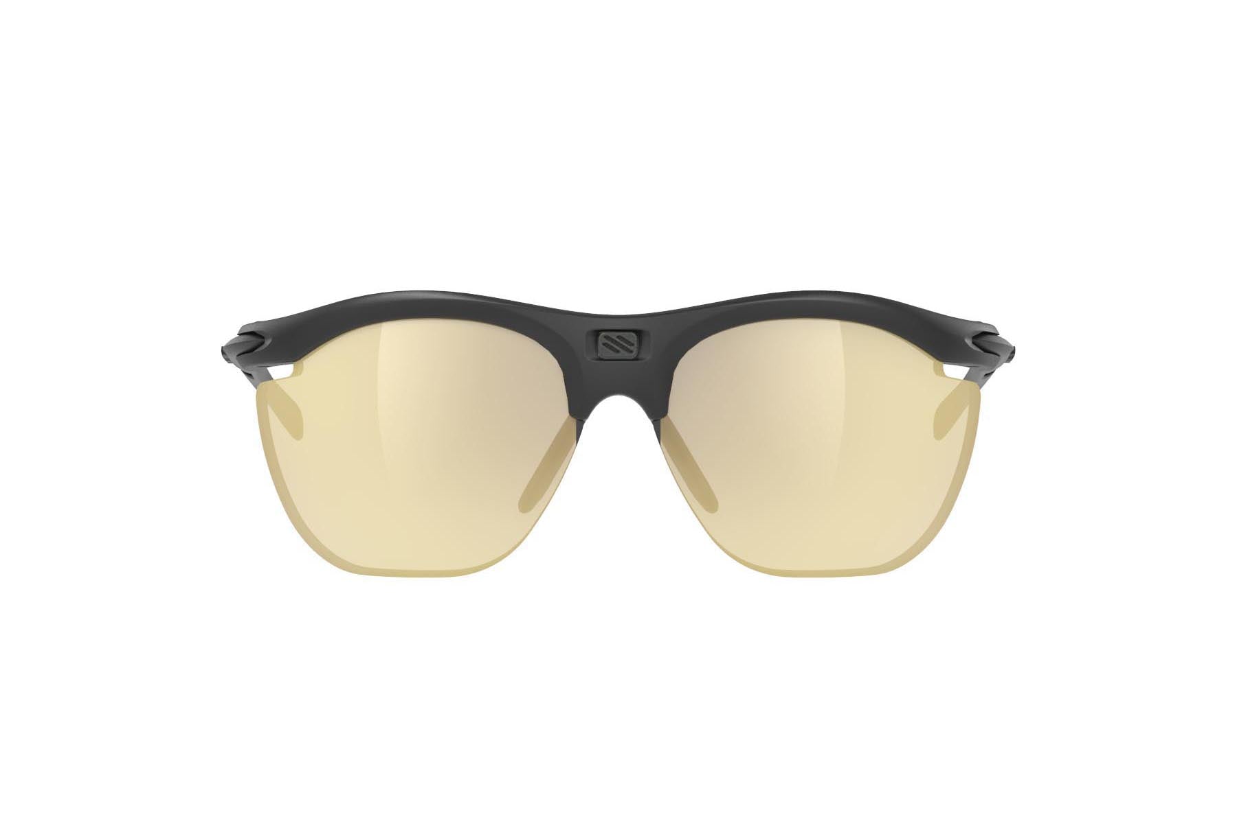 Rudy Project prescription ready running and cycling womens sport sunglasses#color_rydon-slim-curva-matte-black-frame-with-multilaser-gold-lenses
