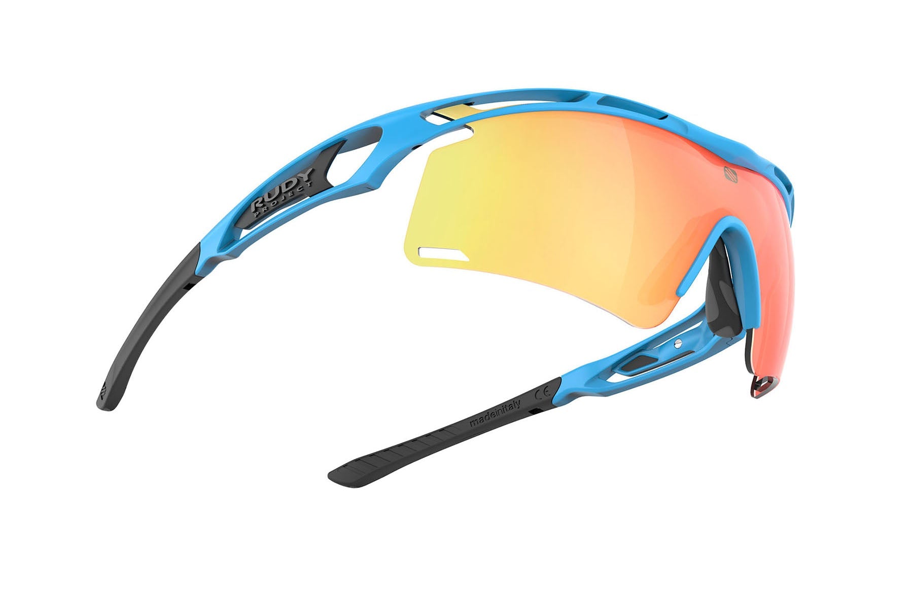 Rudy Project Tralyx running and cycling sport shield prescription sunglasses#color_tralyx-plus-azur-matte-frame-with-multilaser-orange-lenses