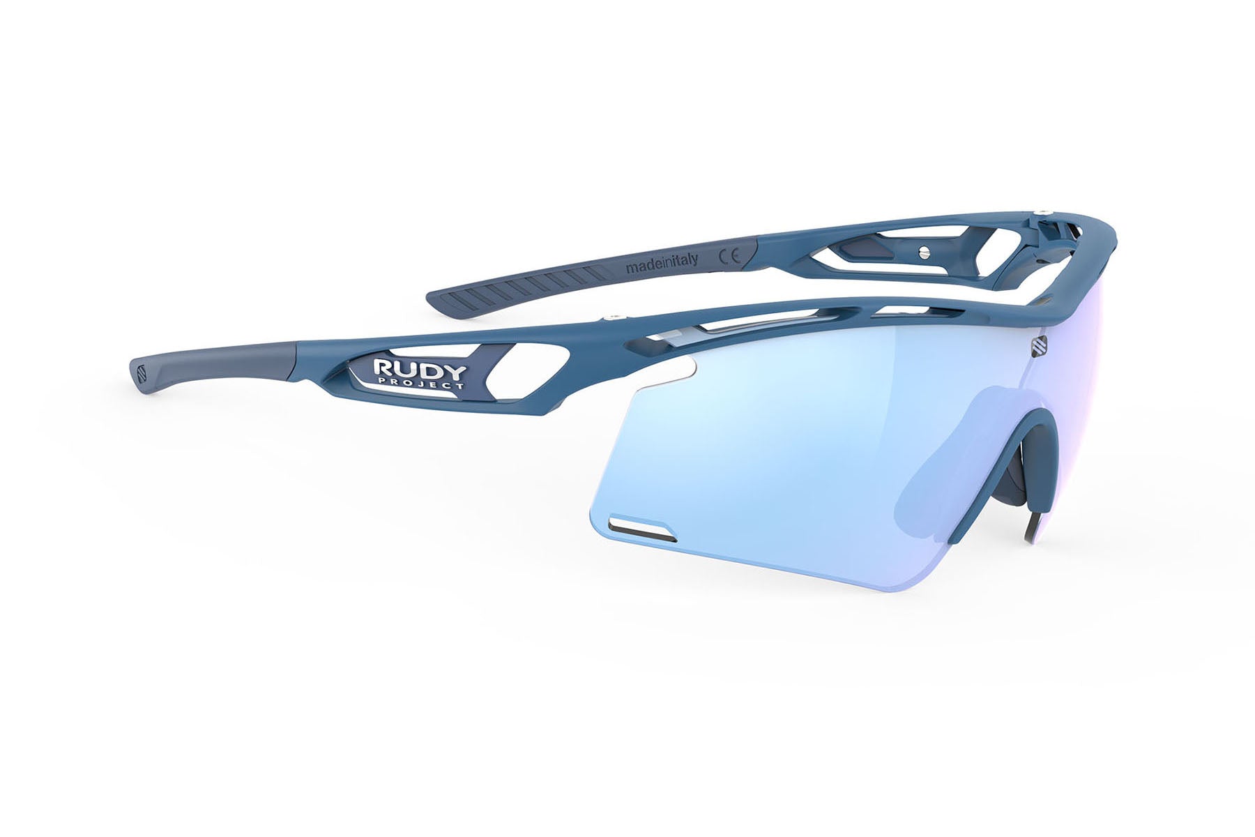 Rudy Project Tralyx running and cycling sport shield prescription sunglasses#color_tralyx-plus-pacific-blue-matte-frame-with-multilaser-ice-lenses