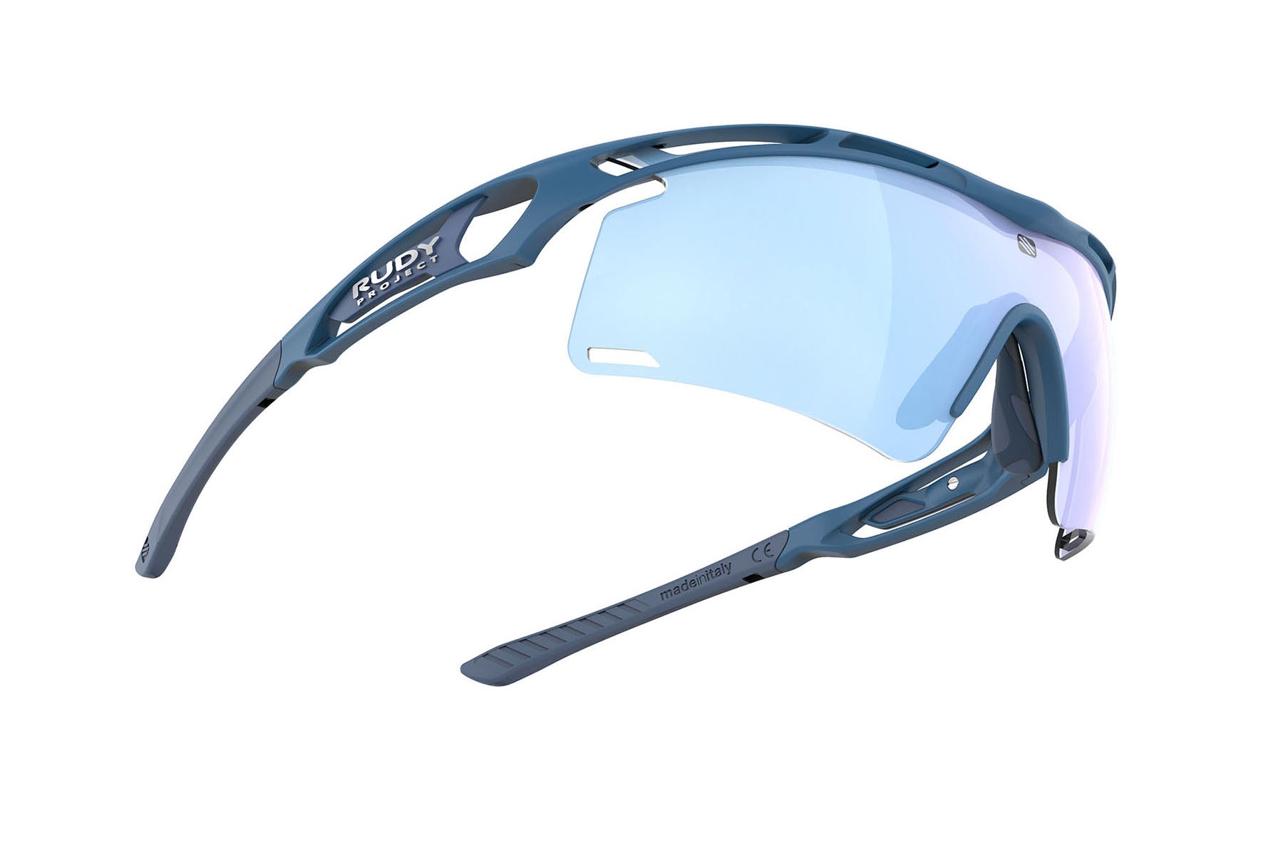 Rudy Project Tralyx running and cycling sport shield prescription sunglasses#color_tralyx-plus-pacific-blue-matte-frame-with-multilaser-ice-lenses
