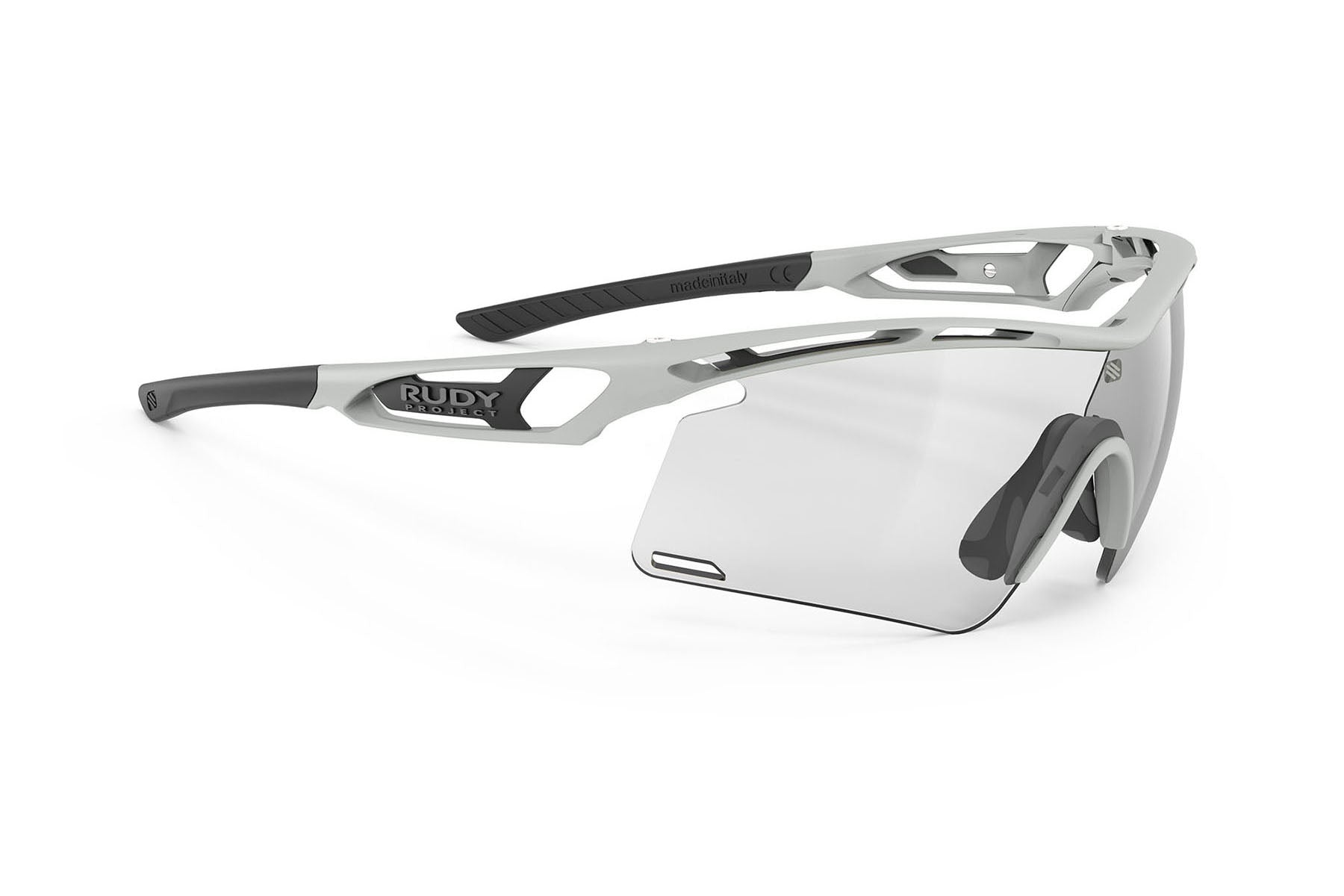 Rudy Project Tralyx running and cycling sport shield prescription sunglasses#color_tralyx-plus-light-grey-matte-frame-with-impactx-photochromic-2-black-lenses