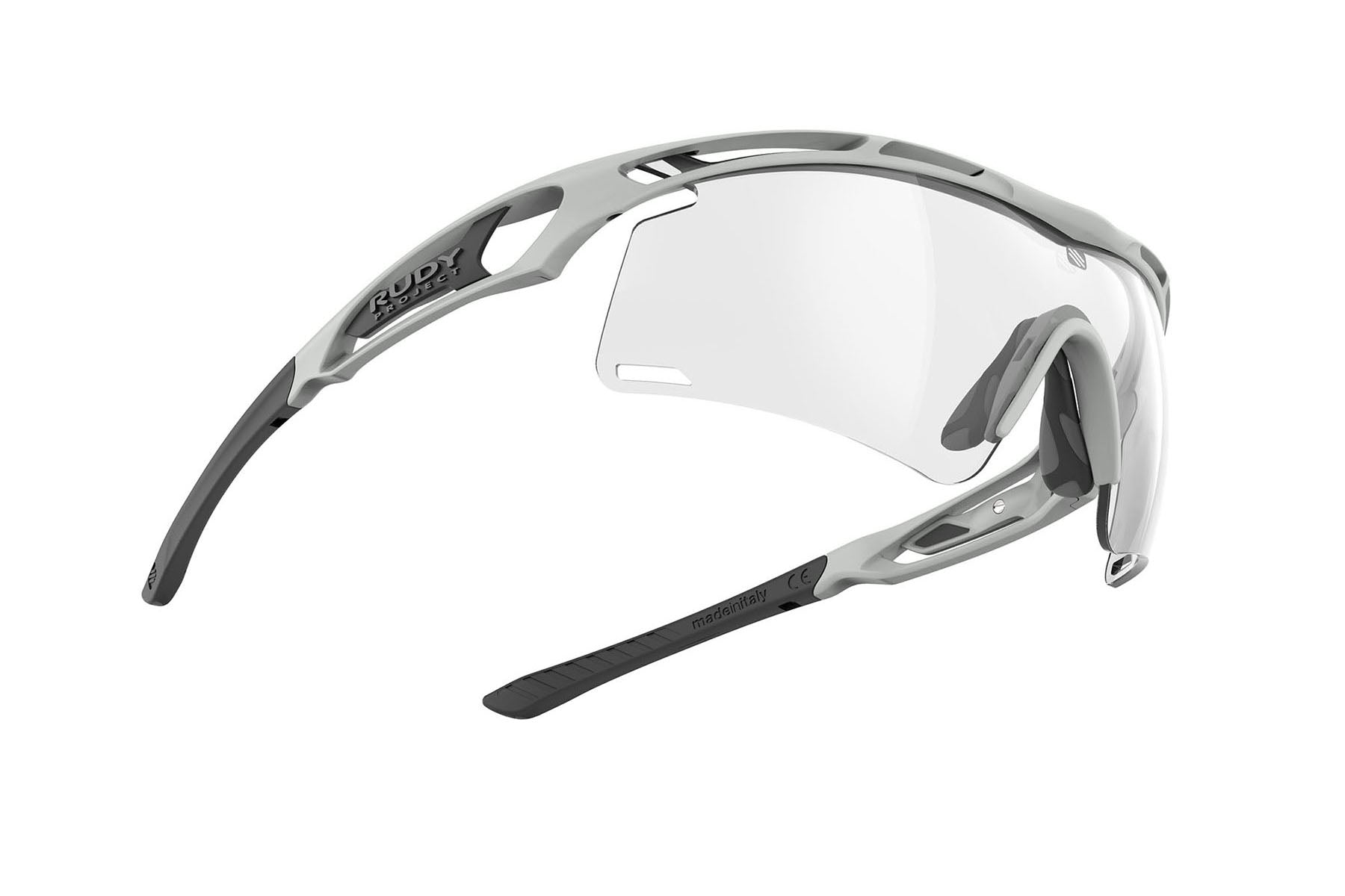 Rudy Project Tralyx running and cycling sport shield prescription sunglasses#color_tralyx-plus-light-grey-matte-frame-with-impactx-photochromic-2-black-lenses