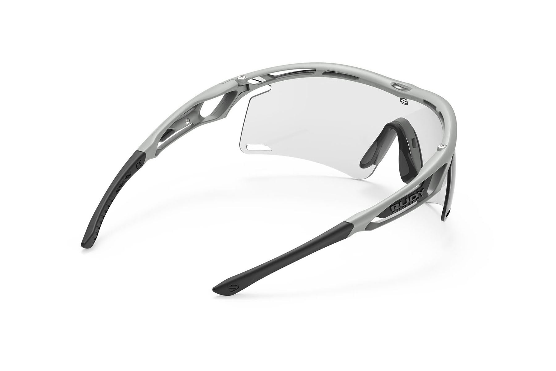 Rudy Project Tralyx running and cycling sport shield prescription sunglasses#color_tralyx-plus-light-grey-matte-frame-with-impactx-photochromic-2-black-lenses