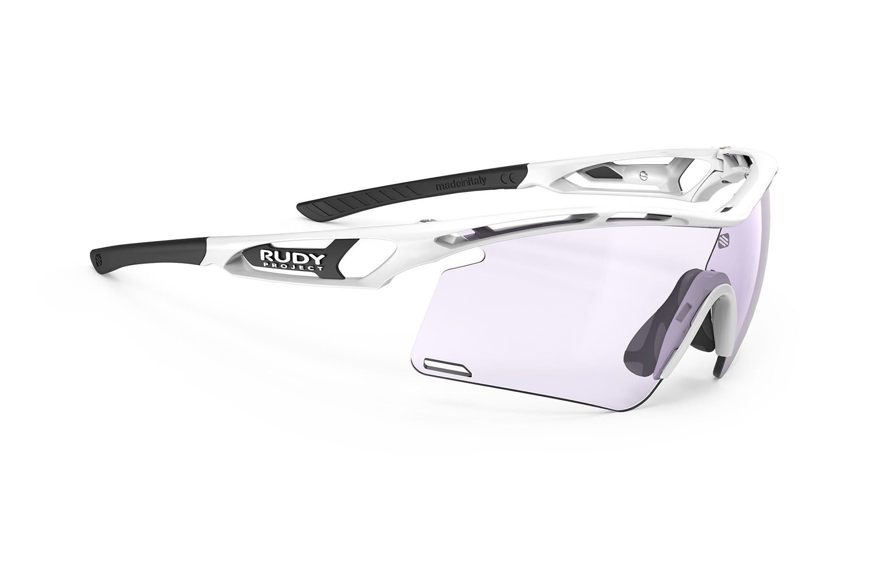 Rudy Project Tralyx running and cycling sport shield prescription sunglasses#color_tralyx-plus-white-gloss-frame-with-impactx-photochromic-2-laser-purple-lenses